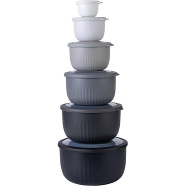 COOK WITH COLOR Meal Prep Containers Wide Mixing Bowls Food Storage Containers with Lids, Multicolor Black White Deep 12 Pcs