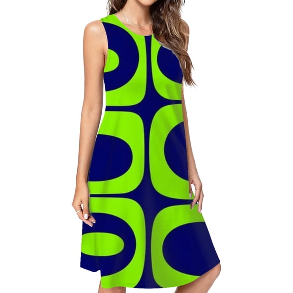 Green Blue Oval Abstract Pattern Dress Loose Women'S Dress Beach Dresses With Pockets Dresses For Womens