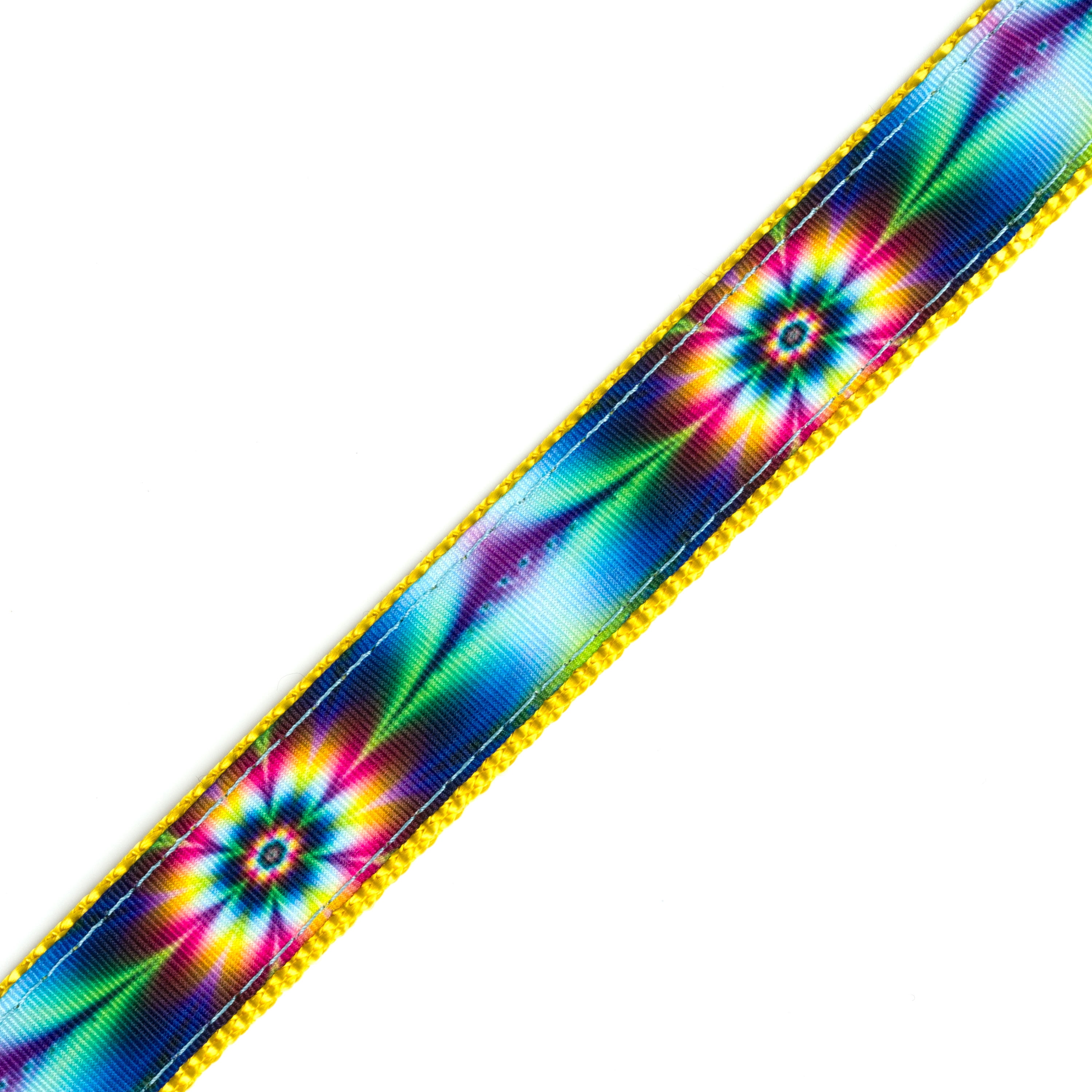 Country Brook Design® 1 inch Tie Dye Flowers on Gold Nylon Webbing, 20 Yards