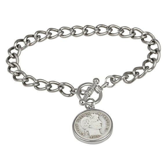 UPM Global 15313 7 in. Silver Barber Dime Silvertone Coin Toggle Bracelet