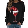 thumbnail image 1 of Staron Chandails de Noël pour Femmes Décontractés Chemise Verre de Vin Rouge Col Rond Manches Longues Blouse Mode Chandail de Fête Laid Hauts de Noël Cadeaux Uniques pour Femmes, 1 of 3