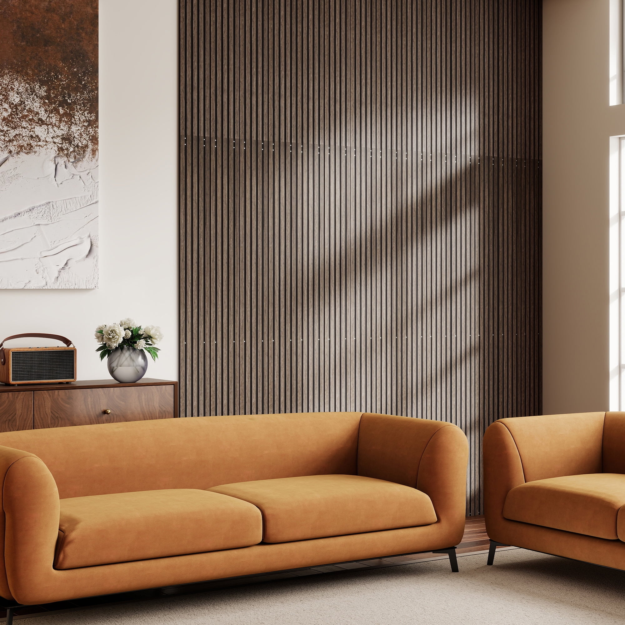 HOMCOM 95" x 8" Wood Wall Panels, 4 Pack Slat Acoustic Panels, Walnut
