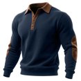 thumbnail image 2 of TOUMENY Men Sweater Button Down Long Sleeve Solid Collared Slim Tops Fall Winter Casual Vintage Fashion Pullover Dark Blue XXXL, 2 of 7