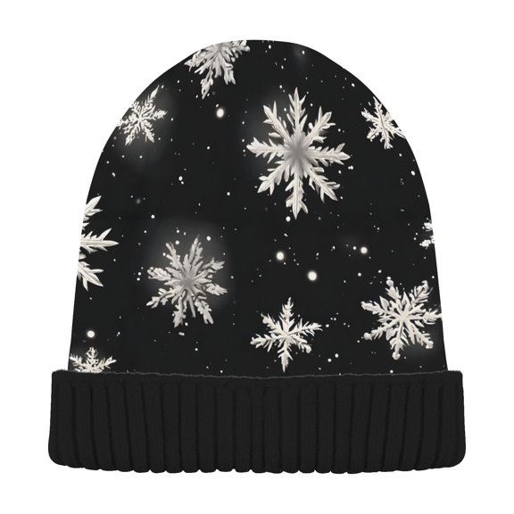 JSTEL White Snowflake Winter Beanie for Women Men Winter Hat Reversible Skull Knit Cap