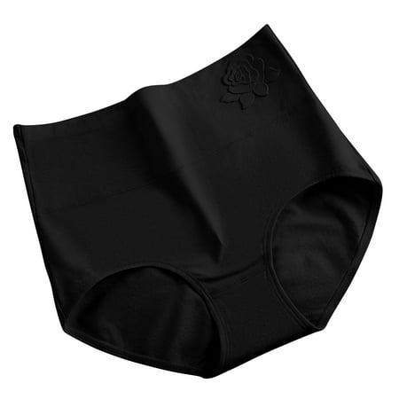 Ohufall Cotton Briefs Underwear for Women Plus Size Comfort Solid Color High Waist Tummy Control Briefs Stretchy Full Coverage Panty