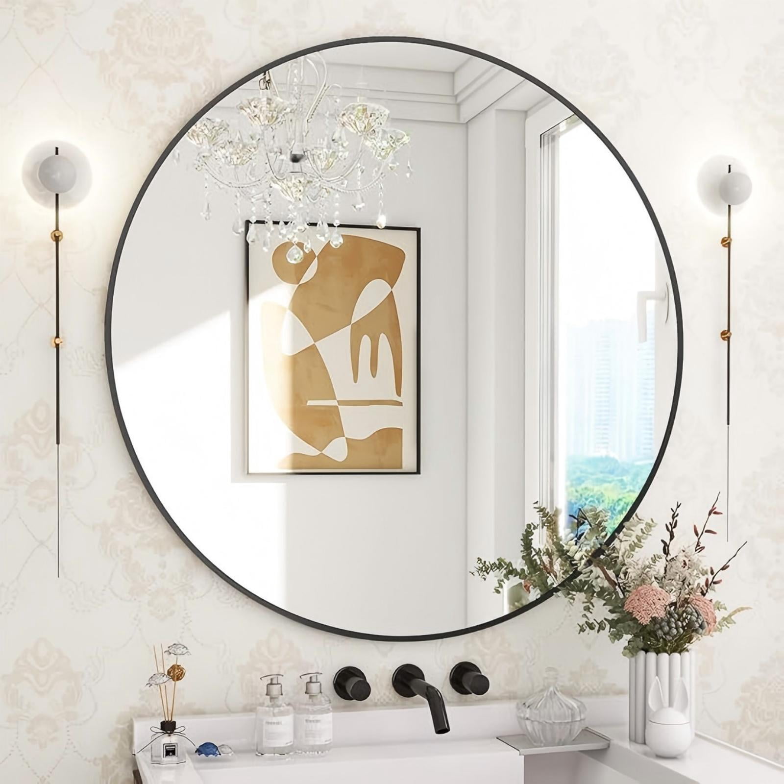 Anyrose 30"x30" Round Mirror Wall Mirror Bathroom Mirror Hanging,Black