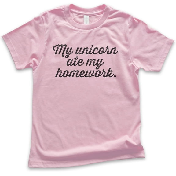 Kids My Unicorn Ate My Homework T-shirt, Youth Kids Boy Girl T-Shirt, Funny Unicorn T-shirt, Light Pink, Medium