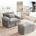 thumbnail image 4 of Oversized Chenille Lounge Chair with Storage Ottoman, Cozy Armrest Accent Chair with Hidden Footrest Storage for Bedroom & Living Room, 4 of 7