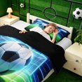 thumbnail image 4 of meiyoeat Neon Soccer Print Twin Comforter Sets for Boys, Football Sport Lover Bedding Set, Green Blue, Black Reversible, 2 Pieces, 1 Comforter and 1 Pillowcase, 4 of 6