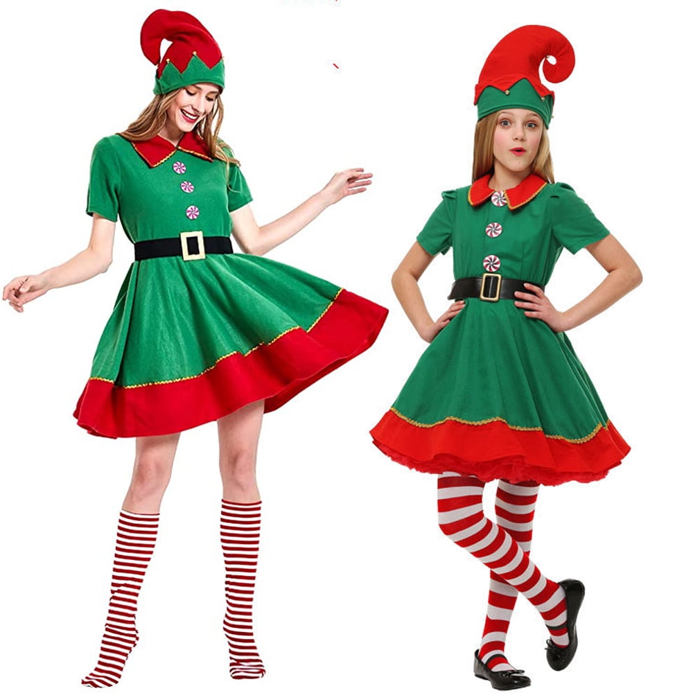 Ladies Teen Red and Green Stripy Elf Xmas Christmas Tights Fancy Dress Costume 