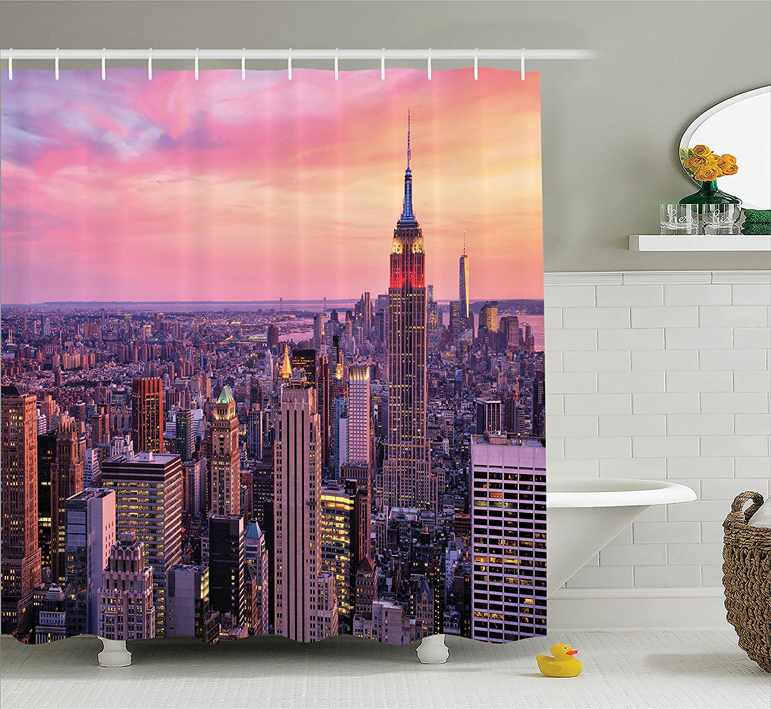 New York Shower Curtain Set by , New York City Midtown with Empire