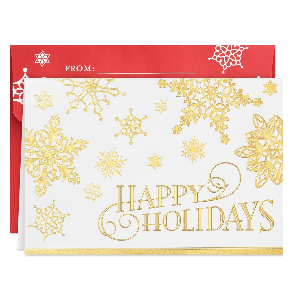 Hallmark Boxed Holiday Cards, Gold Foil Snowflakes (10 Cards and Designed Envelopes with Windows