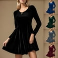 thumbnail image 1 of Sentmoon Women's Fall Dresses Long Sleeve Crew Neck Plus Size Dresses Solid Color Loose Breathable Spring Dress Trendy for Christmas Dinner XXL, 1 of 9