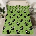 thumbnail image 2 of Castle Fairy Black Cats 4 Pieces Queen Sheet Sets for Children,Animal Paw Print Ultra Soft Flat Sheet,Black Green Queen Fitted Sheet,Lightweight Room Decor, 2 of 7