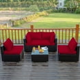 thumbnail image 4 of Costway  5PCS Patio Rattan Furniture Set Cushioned Sofa Chair Coffee Table Red, 4 of 11