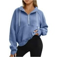 thumbnail image 3 of Jinhomg Women's Sports Sweatshirt Lightweight Comfy Half Zip Thumb Hole Pullover Casual Loose Long Sleeve Lapel Collar Sweat Shirt with Pocket Clearance Items for Women Blue XL, 3 of 7