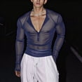thumbnail image 6 of Kalauyu Mens Henley Shirts Sheer Mesh See Through Long Sleeve Button Up Blouse Slim Fit Solid Color Party Clubwear Tops, 6 of 6