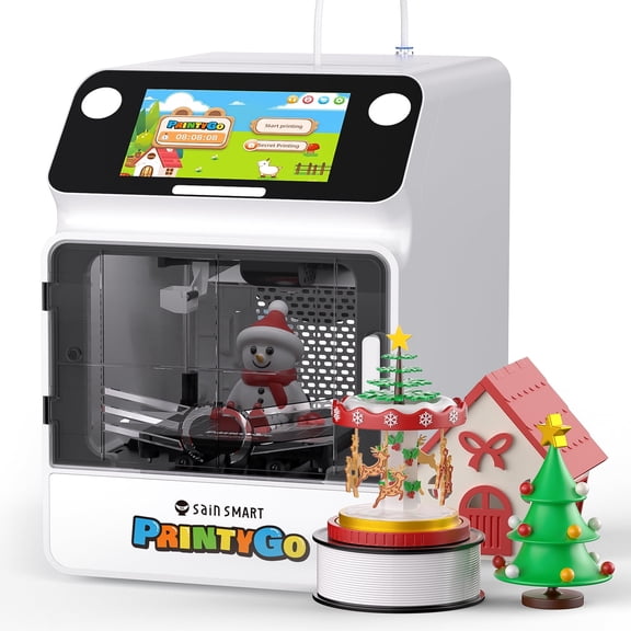 SainSmart PrintyGo Mini 3D Printer for Kids, 600mm/s Auto Leveling Printer for Beginners with 5" Touch Screen, 1500 Models, Child-Safe Design, Wi-Fi/App Control, Pre-Assembled for STEM Learning Gift