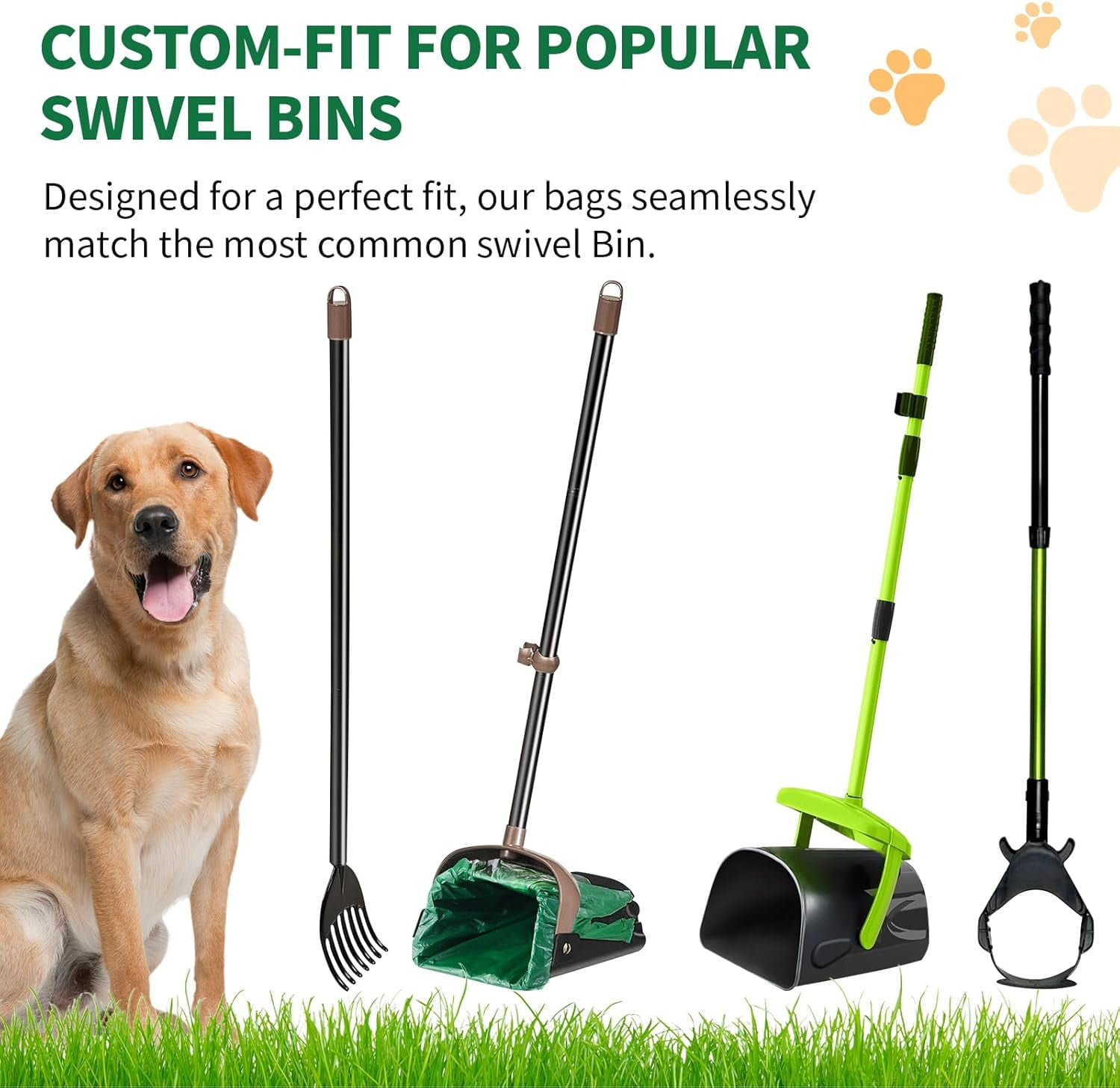 125 Bulk Pack Extra Large Dog Poop Bags for A&H Swivel Bin Pooper Scooper, Pet Waste Bags with Handle for Dog Poop Cat Litter, Heavy Duty Leakproof Unscented
