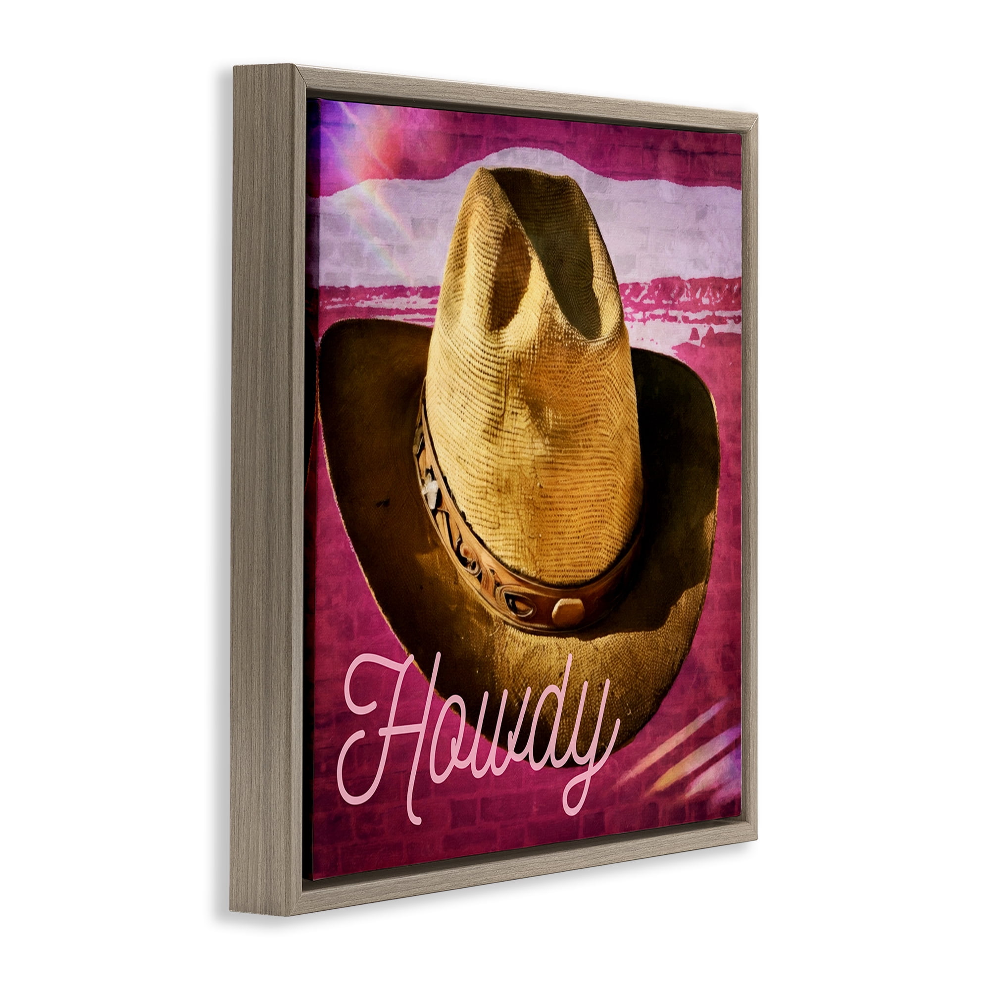Stupell Industries Howdy Cowboy Hat on Pink Text & Numbers Painting Brown Floater Framed Canvas Art Print Wall Art, 25 x 25