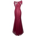 thumbnail image 3 of Angel-fashions Women's Halter Bateau Beaded Tulle Mermaid Sheath Prom Dresses, 3 of 4