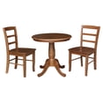 thumbnail image 3 of 30'' Round Solid Wood Pedestal Dining Table with 2 Madrid Ladder Back Dining Chairs in Distressed Oak, 3 of 3