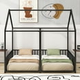 thumbnail image 2 of Metal Twin Size House Platform Beds, Two Shared Beds, Black, 2 of 12