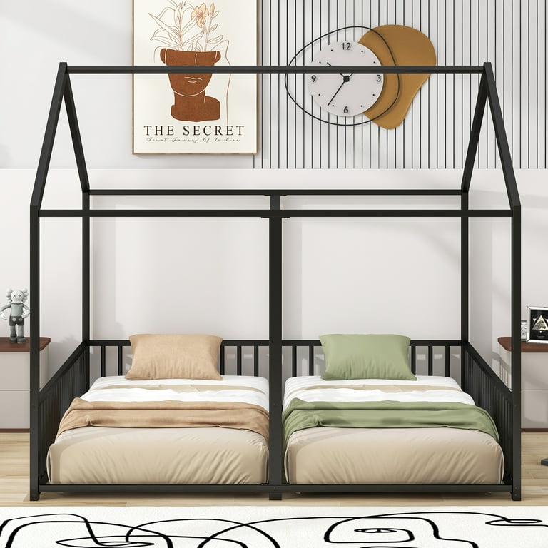 Harper & Bright Designs Metal Twin Size House Bed, Double Floor