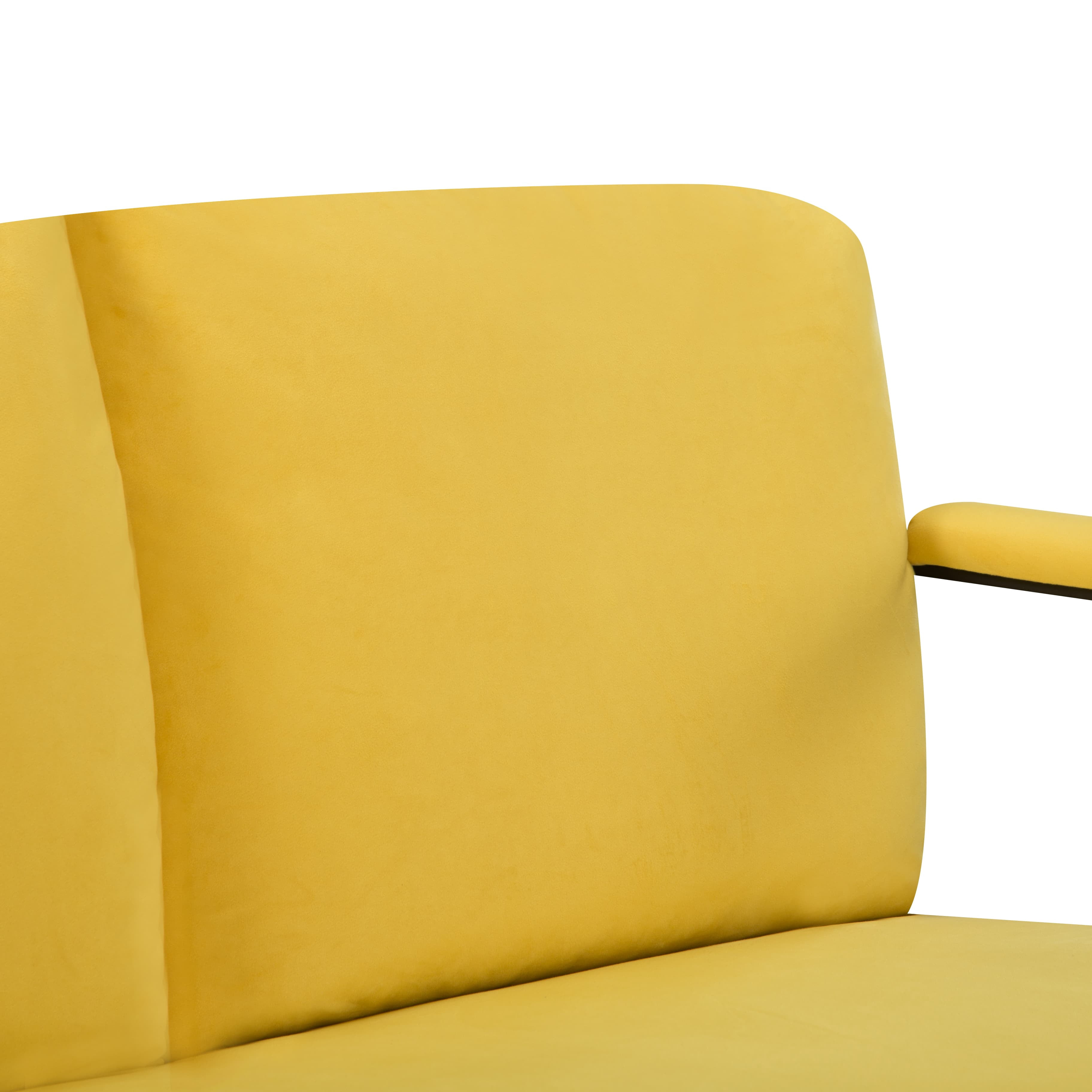 BSHTI Velvet Upholstery Accent Armchair,Metal Frame,Square Arms with Padding,Removable Back Cushion,Easy to Assemble,Yellow