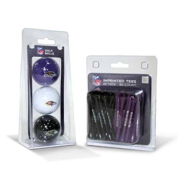 Pelotas de golf con logotipo de los Baltimore Ravens de la NFL (3 unidades) y tees de golf de regulación de 2-3/4" (50 unidades), de colores múltiples, tamaño único