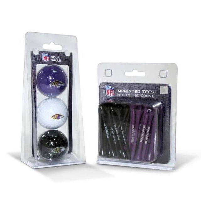 Pelotas de golf con logotipo de los Baltimore Ravens de la NFL (3 unidades) y tees de golf de regulación de 2-3/4" (50 unidades), de colores múltiples, tamaño único