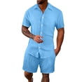 thumbnail image 2 of Men's Short Sets 2 Piece Outfits Cuban Guayabera Short Sleeve Shirts and Shorts Summer Beach Vacation Sets for Men, 2 of 4