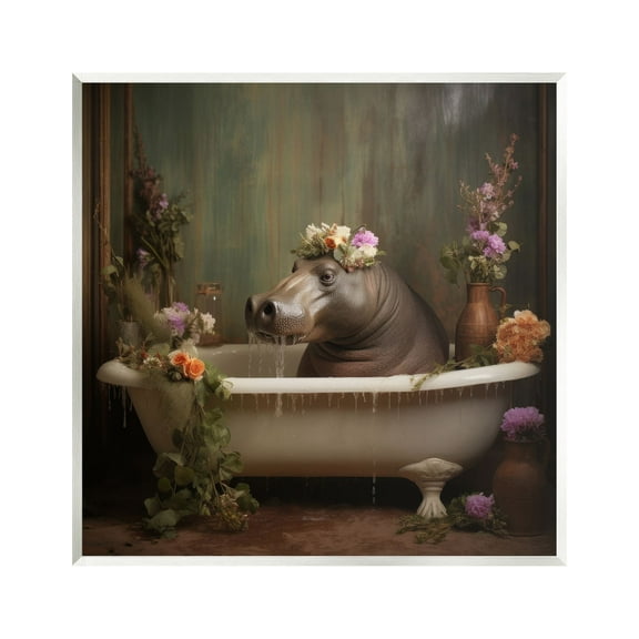 Stupell Industries Vintage Hippo Bathtub Animals & Insects Painting Unframed Art Print Wall Art, 12 x 12