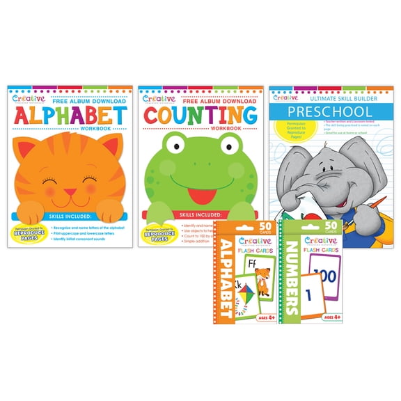 Creative Teaching Materials Preschool Skills Workbook & Flashcard Bundle