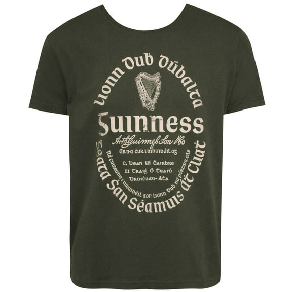 Guinness Gaelic Label Men's Khaki Green T-shirt-Small