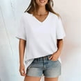 thumbnail image 2 of Tiweut T Shirts for Women V Neck Short Sleeve Summer Loose Fit 2025 Solid Color Shirts for Ladies White, 2 of 8