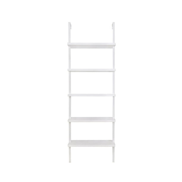 Shop Nathan James Theo Industrial 5-Shelf White Ladder Bookcase with White Open Shelves and White Metal F from Walmart on Openhaus