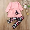 thumbnail image 3 of USA Unicorn Toddler Girls Kids Cotton Cartoon Tunic Top Dress Floral Pants 2Pcs Outfits Set Clothes, 3 of 8