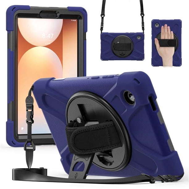 Funda para Samsung Galaxy Tab A9, Funda Protectora de Silicona Anti-caída + Capa de PC con Asa, Soporte, Correa para el Hombro, Resistente a Golpes, Tres Pruebas, Funda Protectora para Tablet, Azul M
