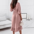 thumbnail image 6 of Fesfesfes Women Dress Spring And Fall V-Neck Solid Color Long-Sleeved Temperament Lace-Up Waist Slim Fit Ruffles Skirt Dress Tops on, 6 of 9