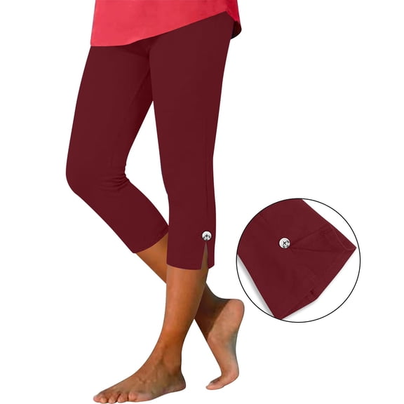 Mifsaly Capri Leggings for Women Button Closure Workout Training Yoga Pants Breathable Summer Athletic Stretchy Pant XXXL