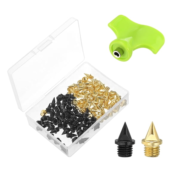 Uxcell 1/4" Steel Track Spikes Sports Shoes Spikes Replacement Accessories with Wrench Black Gold 100 Pack