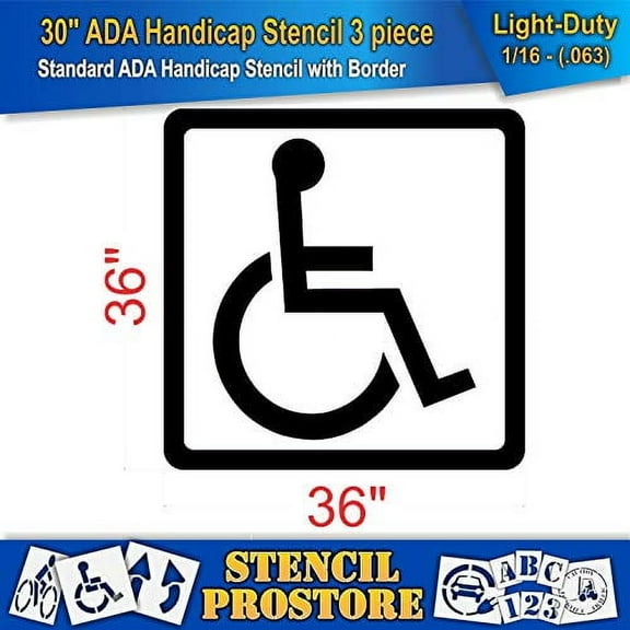 Parking Lot Stencil - 30 in - Handicap Stencil with Solid Border (2" Stroke) - 3pc Stencil - 36'' x 36'' x 1/16" (63 mil) - Light-Duty