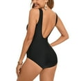 thumbnail image 6 of UTSJKR Womens One Piece Swimsuit Modest Tummy Control Bathing Suit Slimming Deep V Neck Backless Sheer Mesh Patchwork Swimwear Black M, 6 of 6