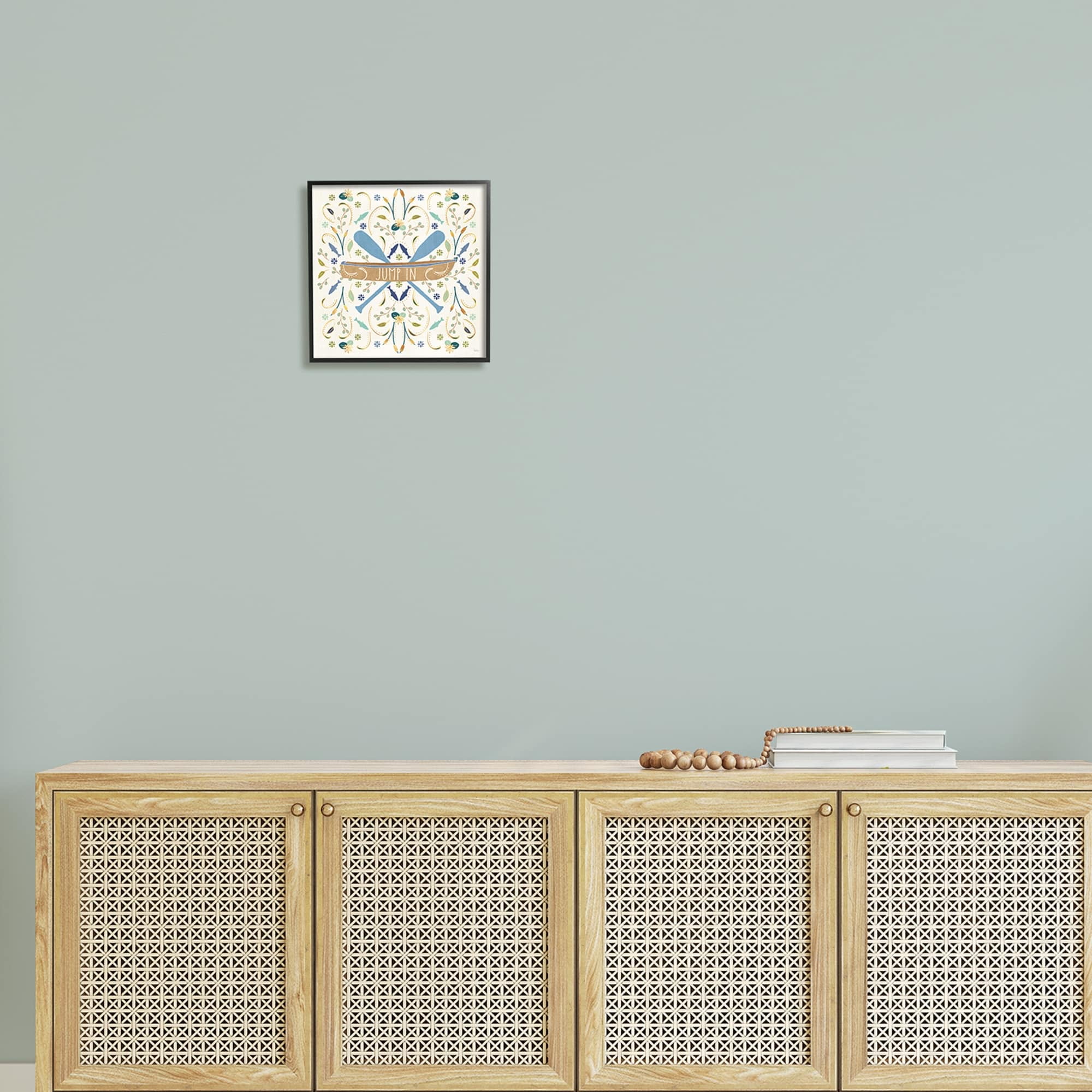 Stupell Industries Jump In Botanical Patterned Canoe Boat Crossed Ores Graphic Art Black Framed Art Print Wall Art, Design by Veronique Charron
