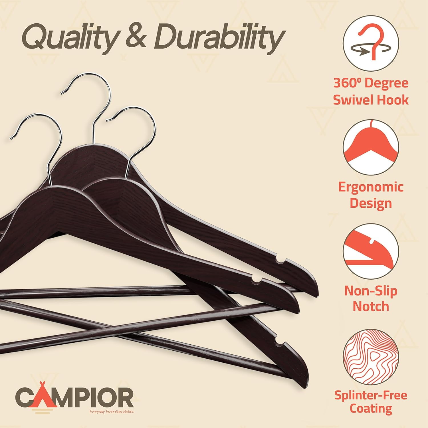 Cherry Wooden Hangers 30 Pack – Heavy-Duty with 360° Swivel Hook, Non-Slip, Pants Bar & Shoulder Grooves - Wooden Hangers for Suits, Jackets, Dresses & Camisoles, Space-Saving and Smooth Finish