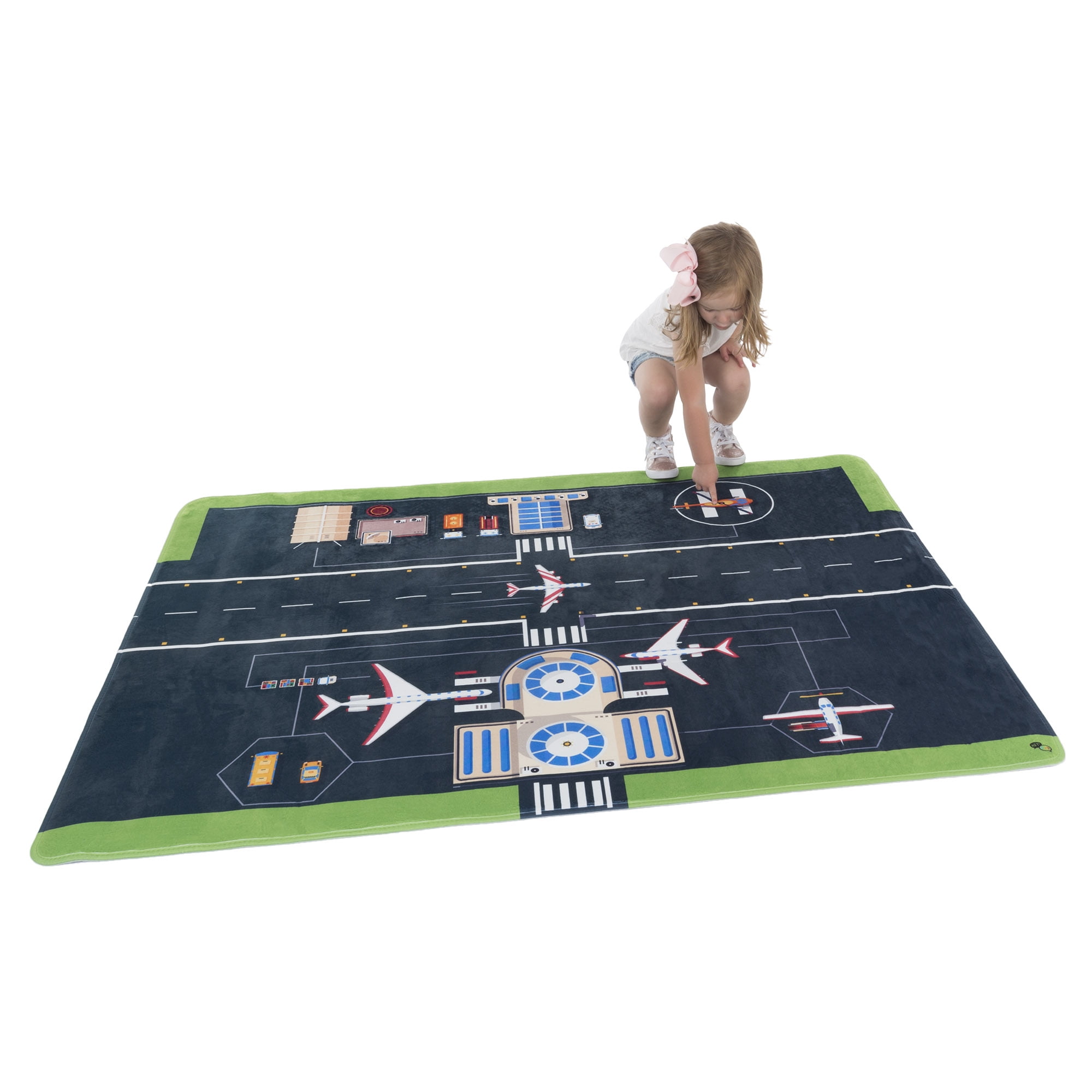 Airport Scene Fleece Baby Play Mat for Kids, Foam Mat with Non Slip Back by Hey! Play!