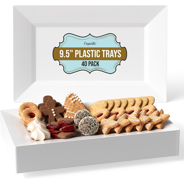 9.5 Inch. White Rectangular Premium Plastic Plates - 40 Count Exquisite
