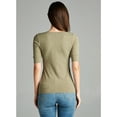 thumbnail image 3 of Essential Basic Women's Cotton Blend V Neck Tee Shirt Half Sleeves - Light Olive, S, 3 of 3