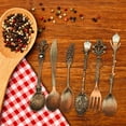thumbnail image 2 of Cateissary 2020 6 uds bronce tallado ecológico pequeño té café cucharas comida tenedor cuchara para mezclar Mostrada cobre rojo Cateissary JJ6505-03, 2 of 6
